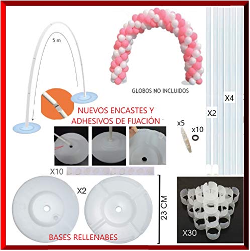 Estructura para Arco DE Globos 5 Metros con Soportes Adhesivos + 2 Bases RELLENABLES DE Agua + 30 Clips FIJADORES DE Globos Cover