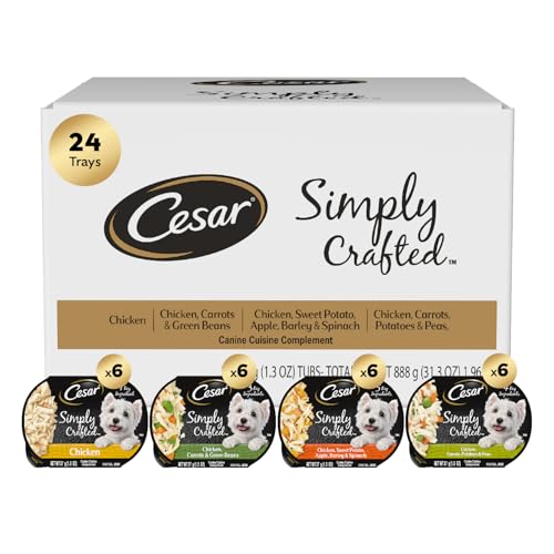 Cesar Simply Crafted Adult Wet Dog Food Meal Topper, Variety Pack, 1.3 oz Tubs (24 Count, Pack of 1)