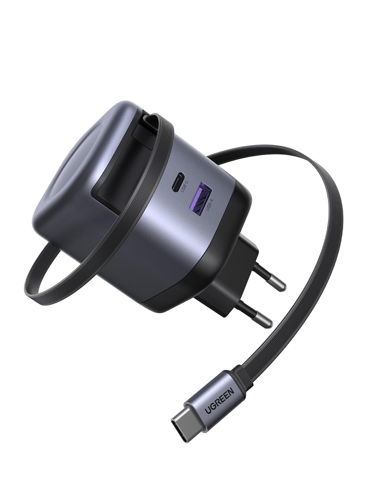 UGREEN Nexode 45W Chargeur USB C Rapide iPhone GaN 2 Ports Câble Rétractable Prise Secteur Compatible avec iPhone 17 Pro Max Air 16 15 14 Plus Galaxy S25 S24 S23 S22 A56 A16 A06 iPad MacBook Air Neo