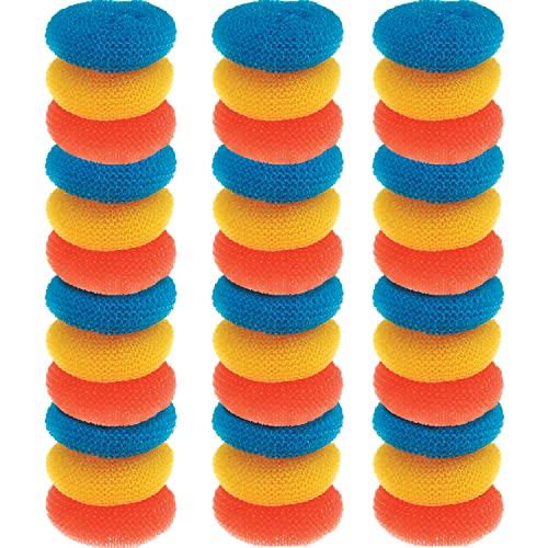 Image of Plastic Mesh Scouring Pads 36 Pk Non-Scratch Dish Scrubbers to Clean Dishes, Assorted Colors - Red, Blue & Yellow