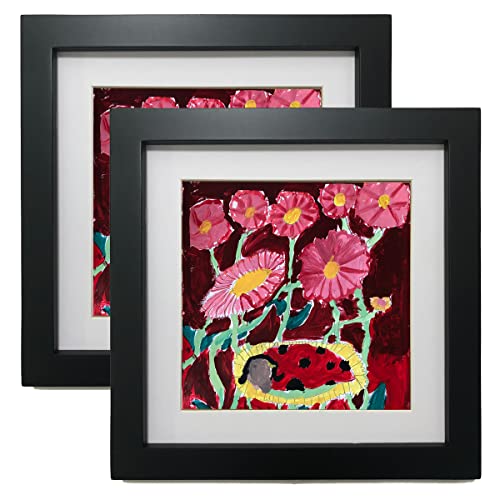 ZXT-parts 6x6 Picture Frame Black with 4x4 Mat, Set of 2. Glass Front,Solid Wood 6x6 Picture Frames, 4 Panels (2 Glass, 2 Plexiglass), Display for Wall or for Tabletop. Exquisite Workmanship.