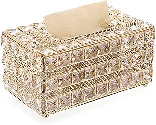 SUMTree Crystal Tissue Box Napkin Holder Organizer Decorative Facial Tissue Holder Sparkling Crystal Napkin Container for Bedroom Bathroom Office Countertop Car Decor, Silver (gold)