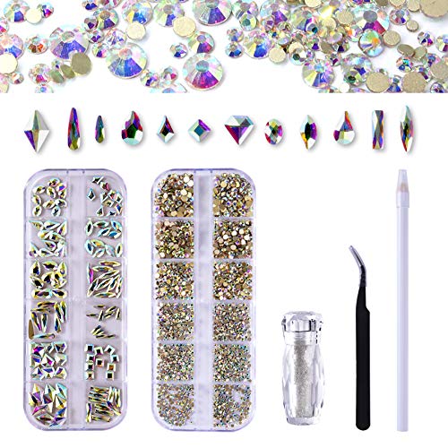 120+1700pcs Nail Crystal Rhinestone,Nail Diamond Gem Decoration and Nail Caviar Bead for Nail Art Craft