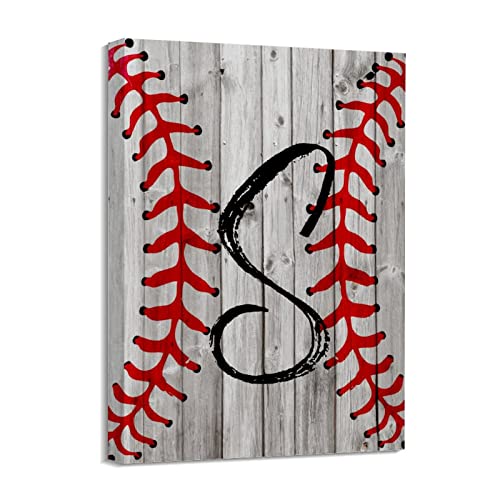 Toile de baseball lettre S encadree pour sublimer le mur de votre salon de style ferme
