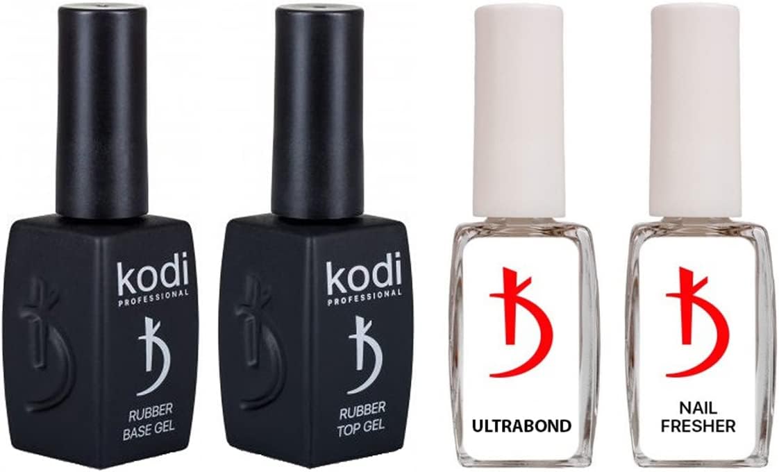 Professional BEST SET 4in1! Base Rubber 12ml. + Top Rubber 12ml. + Ultrabond 12ml. + Nail Fresher 12ml. (0.4 Fl Oz) Gel LED/UV Nail Polish Coat Soak Off Original Y