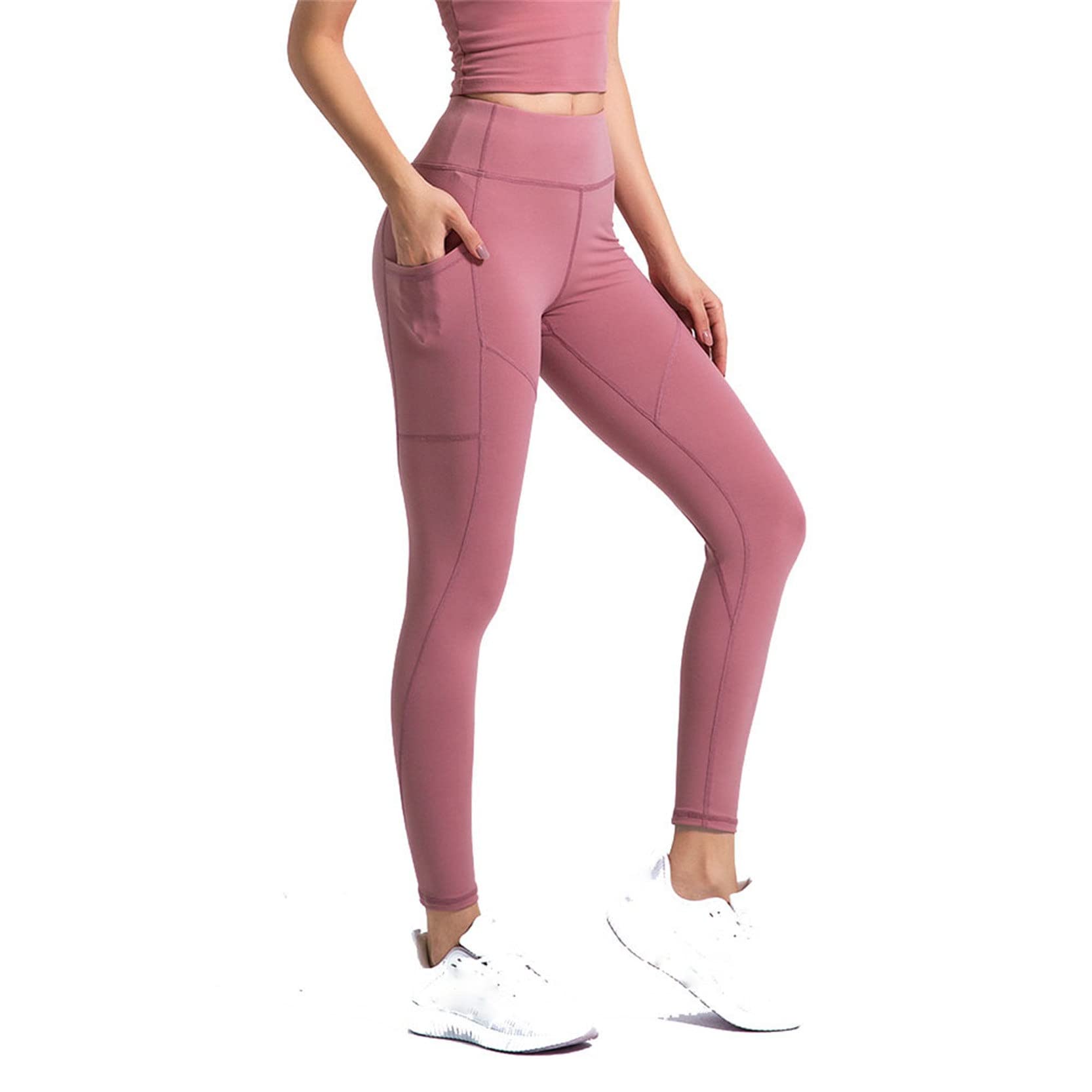 Leggins Mujer Gimnasio Deportivo Pilates, Levantamientos de la altura de las mujeres con bolsillos, pantalones de yoga flaca de la cintura alta control de la abdomen Poder Flex Pantalones de entrenami