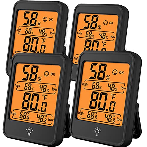 Logianami 温度計 湿度計 温湿度計 大型液晶 デジタル LCD大画面 見やすい 置き掛け兼用 卓上 壁掛け 華氏 摂氏 室内温度計 (MC41Y-ブラック 4台セット)