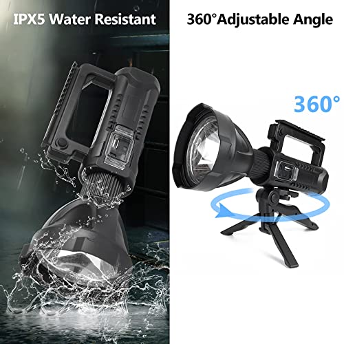 Rechargeable Handheld Spotlight Flashlight 90000 High Lumens, Super Bright Led Flashlight For Emergencies, 4 Modes Waterproof Searchlight Spotlight For Fishing, Hunting, Hiking, Camping With Tripod #TOP3