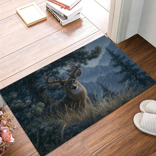 Tapis entrées extérieur microfibre antidérapant avec décor cerf