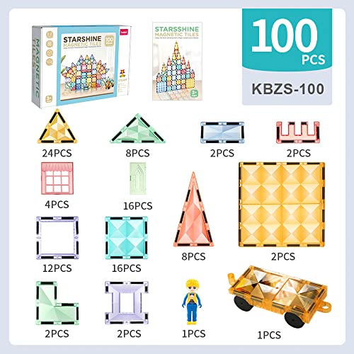 100 Pcs Magnetic Building Tiles For Kids, Preschool Magnetic Stem 3D Magnetic Blocks, Magnetic Construction Toys Set Gifts, Colorful #TOP6