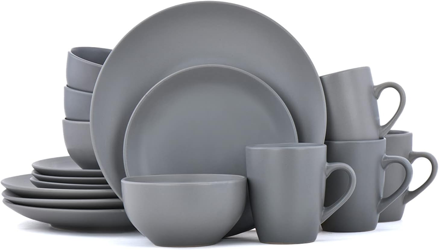 Famiware Dark Gray Stoneware Dinnerware Set for 4, Moon Series Dishes
