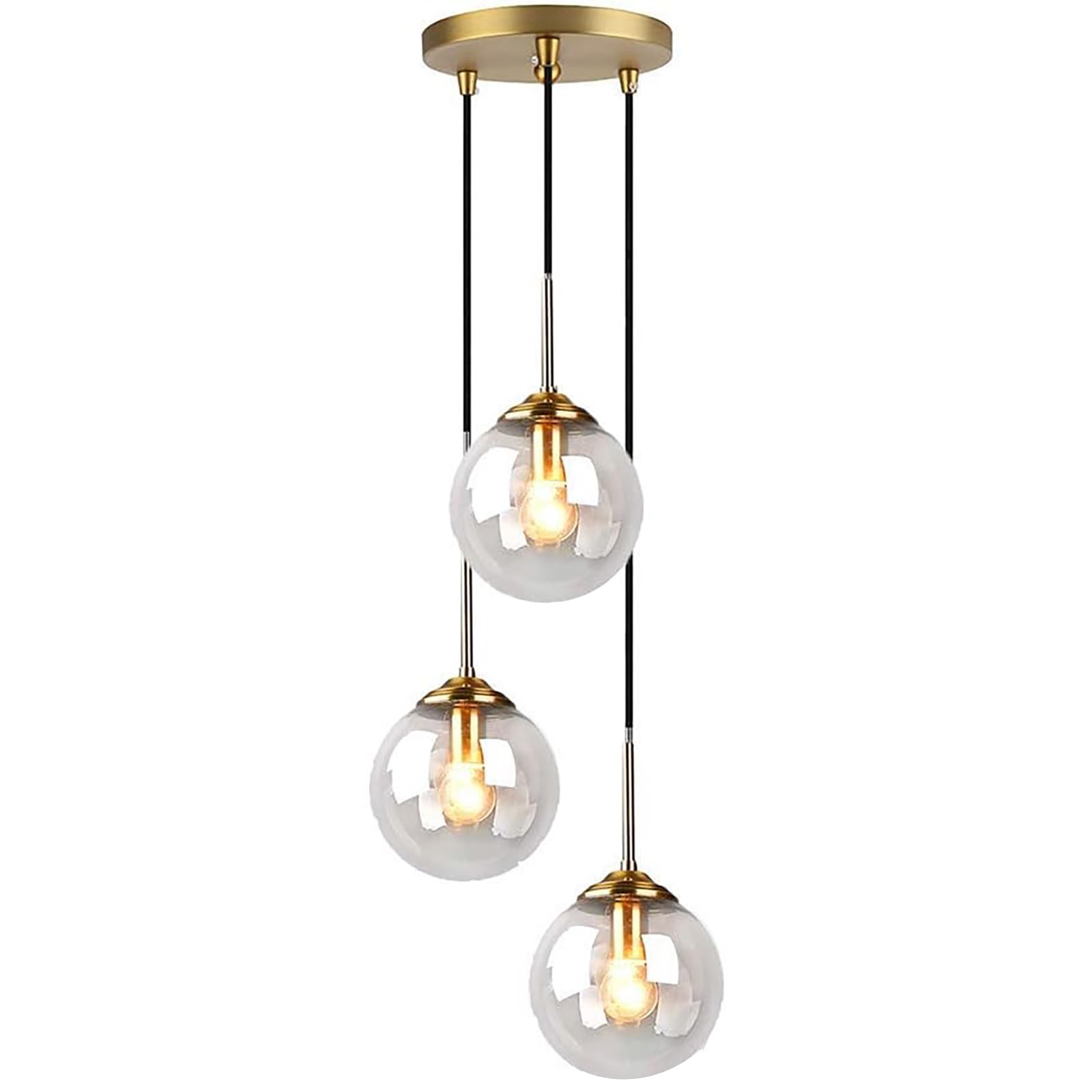 Tropibed Transparent Modern Globe 3 Pendant Lights, Glass Ball Pendant Lighting For Kitchen Island, Dining Room, Bedroom - Farmhouse Pendant Lighting Fixtures