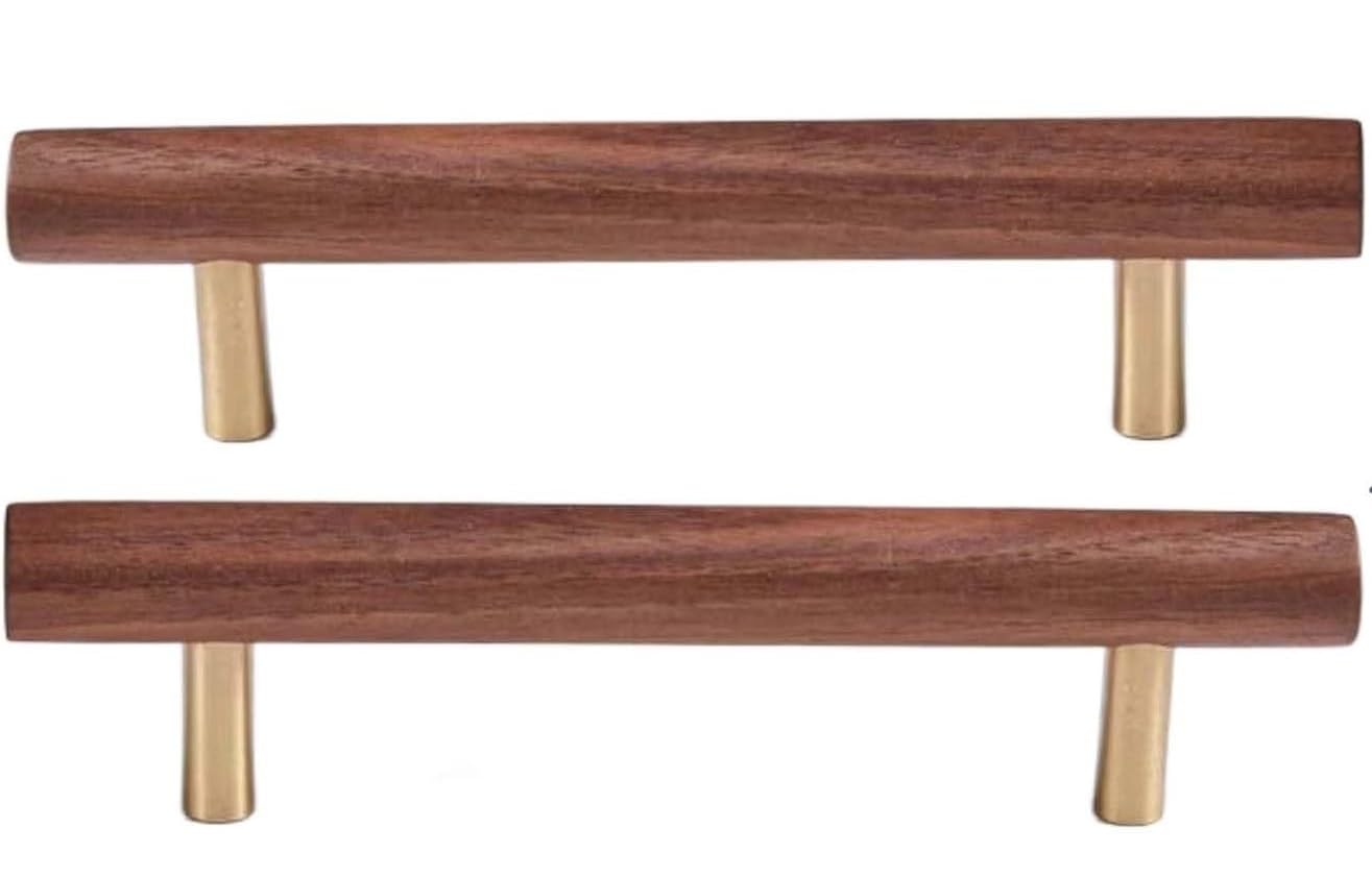 Erere Brown Wood Drawer Pulls Cabinet Hardware,Wardrobe Handles For Kitchen Furniture(,Hole Center 96Mm)