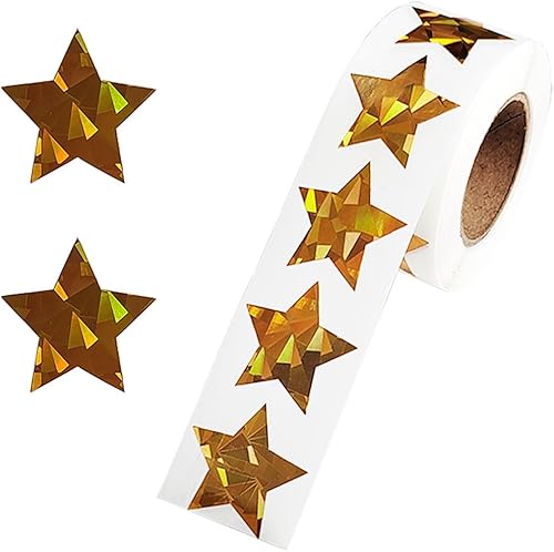 500 calcomanías de estrella dorada, calcomanías de estrella de lámina dorada, calcomanías autoadhesivas de 1 pulgada con purpurina metálica,