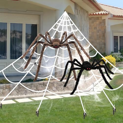 Halloween Decorations Spider Web,50 Halloween Giant Spider, 276'' Triangular Giant Spider Web and 20G Spider Web,Halloween Spider for Indoor Outdoor Scary Haunted House Spider Web Party Yard
