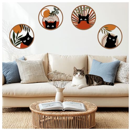 MDFUGEG Boho Black Cat Wall Decor,Black Cat Room Decor Aesthetic,4