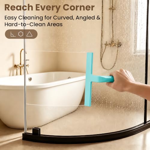 Image of 10 Inch Silicone Shower Squeegee for Glass Doors, Streak-Free, Mint Green | No-Squeak Silicone Blade, Ergonomic Round Grip and Built-In Hook for Quick Daily Cleaning of Shower Glass, Tile and Windows