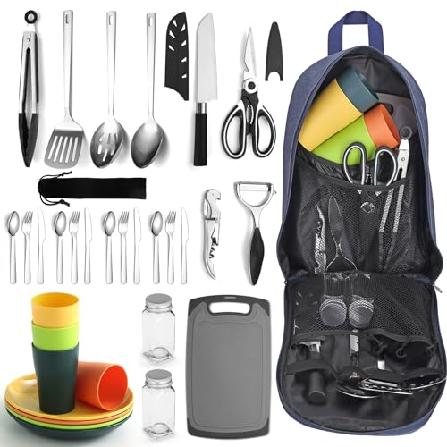 Berglander Camping Cooking Utensils Set 23 Piece, Camping Essentials Camping Accessories Gear Must Haves Camper and BBQ Utensils for Travel, Picnics, Camping, BBQ, Party and Other Outdoor Activities