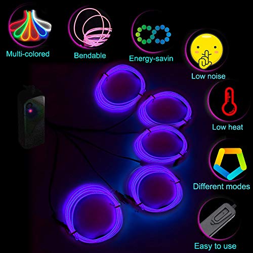 Image of MaxLax EL Wire, Portable Neon Lights EL Wire 5 in 1 Meter, Electroluminescent Wire for Halloween Decoration, Christmas Party, Blacklight Run,DIY Decoration (Purple, 2Pack 5 in1M)
