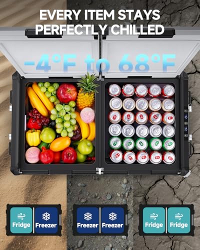 Image of BODEGA 12 Volt Car Refrigerator, 100Quart (95L) Dual Zone Car Fridge APP Control, Portable Freezer, -4℉-68℉ RV Electric Cooler 12 /24V DC &100-240V AC for Outdoor, Camping, Travel