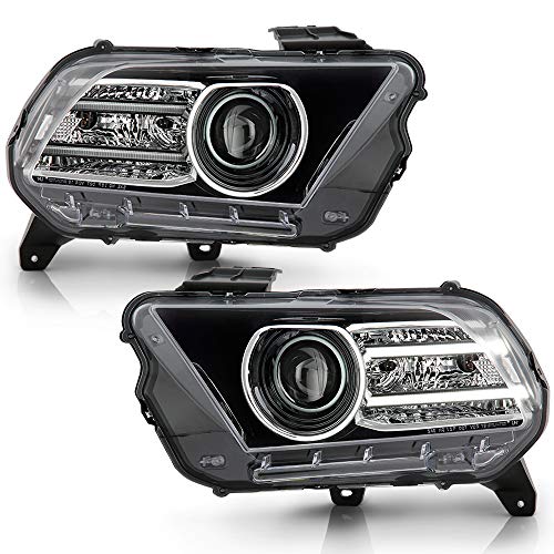 ACANII - For [Halogen Upgrade Style] 2010-2014 Ford Mustang LED Tube Projector Headlights Headlamps Assembly Left+Right