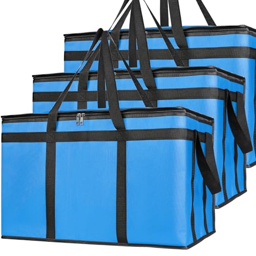 Bodaon 3 Pack Insulated Food Delivery Bags, XXXL Catering Cooler Bag Blue