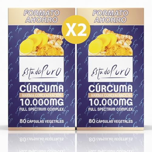 Cúrcuma con Pimienta Negra | Cúrcuma Estado Puro 10000mg | Antiinflamatorio Natural, 25x Veces Más Concentrada, Tres Tipos de Curcumina | 80 Cápsulas de Cúrcuma Tongil (Pack 2)