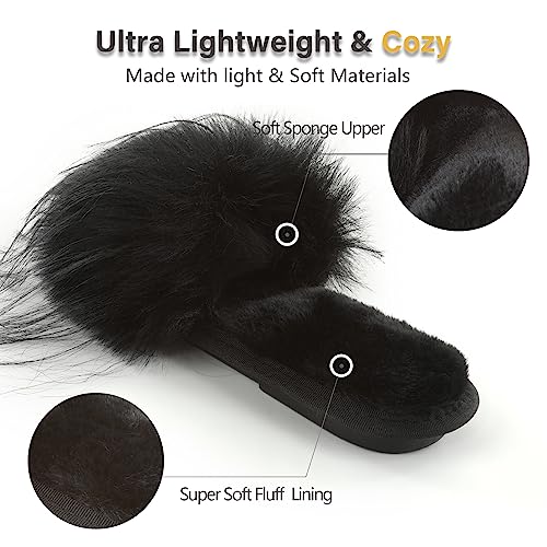 Image of Fur Story Women's Furry Slippers Open Toe Fuzzy Slippers Memory Foam Fluffy House Sandal