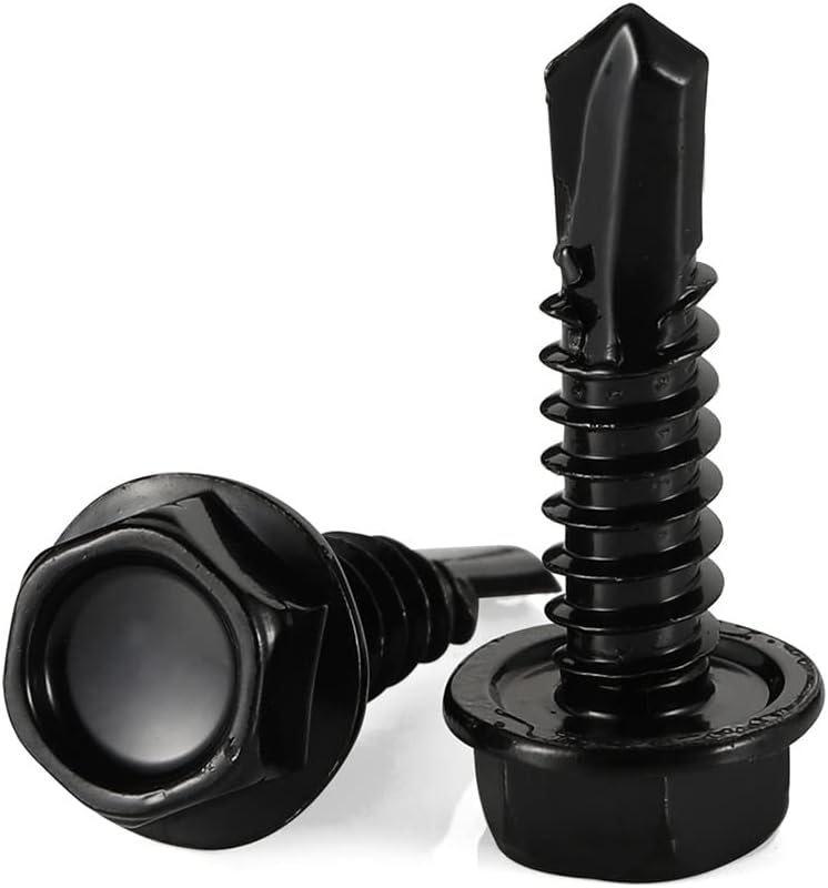 MewuDecor #14 x 1 (3/4" to 4" Available) Hex Washer Head Self Drilling Sheet Metal Screws with Drill Point, Stainless Steel 410, Black Oxide, 50 PCS