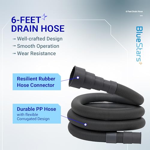 BlueStars-6-Feet-Universal-Dishwasher-Washing-Machine-Drain-Hose-Flexible-Corrugated-Washer-Drain-Hose-Dishwasher-Drain-Hose-Extension-Kit-with-1-Extension-Adapter-2-Clamps-1-U-Bend-Hose-Holder