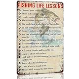 Vintage Metal Sign Fishing Poster Inspirational Quotes Wall Decor 10 Fishing Life Lessons Wall Decor for Bedroom Prints Painting Pictures for Bathroom Art Decoration Home (white,12L'' x 16W'')