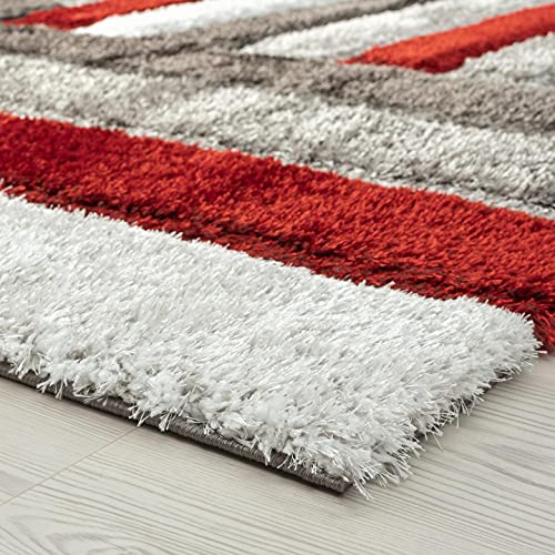 Image of Carpets for Living Room 5 x 7 Feet Soft Smooth Thick Non-Slip Fluffy Shaggy Area Rug for Bedroom, Drawing, Kids Room, Office with Upto 2 Inch Microfiber High Pile (RED Gray A)