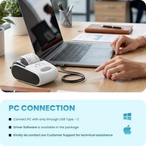 Image of helett BillQuick Go 2 Inch (58mm) Thermal Receipt Printer & Billing Machine for Retail Shop | Bluetooth + USB Type-C | 203 DPI | 2600mAh Battery | Android, iOS, Windows & Mac | Adapter & Roll