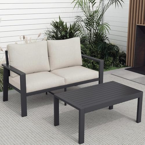 Image of Aluminum Patio Conversation Sets All-Weather Sectional Outdoor Furniture Set with Coffee Table