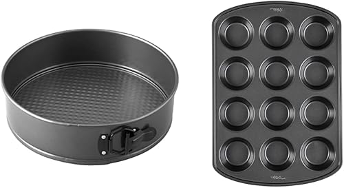 Wilton Excelle Elite - Molde desmontable antiadherente de 10 pulgadas, acero y Perfect Results Premium antiadherente para magdalenas y magdalenas,