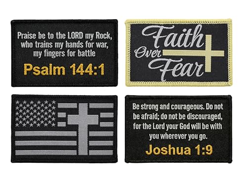 Great 1 Christian Morale Patches 4-Pack, Bible Verse & Scripture - Tactical Hook and Loop Military Appliques for Hats, Backpacks, Vests, Jackets - 2x3 inch