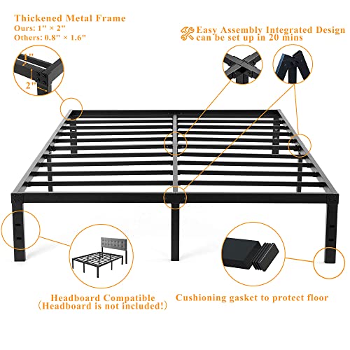 Hiskiwuu Full Size Bed Frame Heavy Duty 3500 Lbs 14 Inches,Full Bed Frame Easy To Assemble Anti-Slip Noise Free,Bed Frame Full Size No Box Spring Needed,Under Bed Storage,Black #TOP4