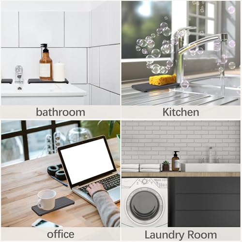 Image of NiuYichee 2 PCS Water Absorbent diatomite Coasters, 9.5 inch x 4 inch Water Absorbing Stone Tray for Sink, Stone Drying mat for Kitchen Counter, Stone soap Tray Used for Hand Soaps & toiletries & Plants