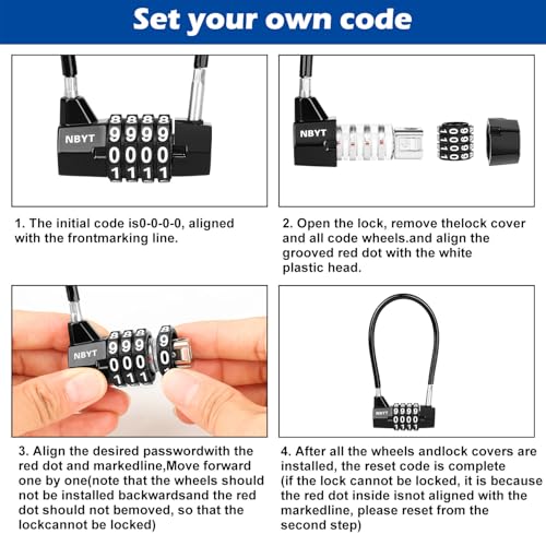 Image of Cable Locks with Combination,Steel Cable Rope Wire 4-Digit Combination Lock with Resettable Code for Bikes, Lockers, File Cabinets, Wardrobes, Small Fences,gate Lock, Pool Padlock.