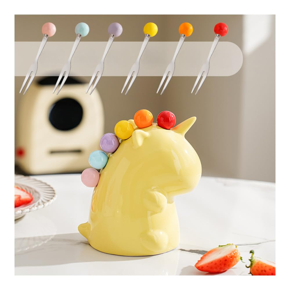 Obstgabel-Set - 6 Stück Edelstahl Leicht Luxus mit Vorratsglas, Niedliche Kleine Gabeln für Haushalt, Ideal für Vorspeisen und Dipping