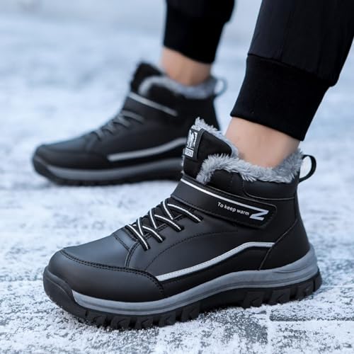 ZDLJYL Men's Warm Snow Boots, Fur Lined Waterproof Winter Shoes, Anti-Slip Lightweight Ankle Boot Casual Outdoor Hiking Boots2