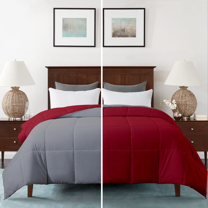 Image of Razzai Ultra-Soft Quilted Reversible Summer Season Ac Comforter 220 GSM (90 inch x 90 inch Inches /228cm x 228cm) - Queen Size Comforter|Silver /Burgundy|