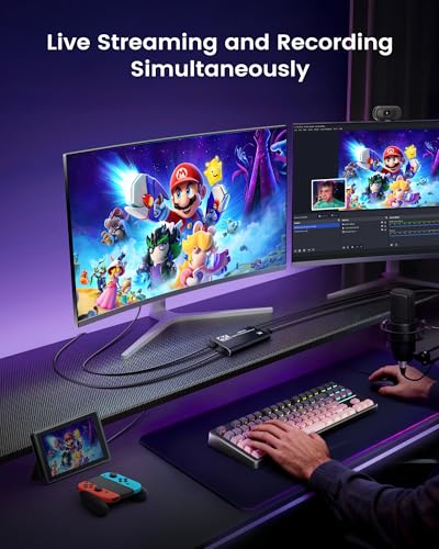 Image of 4K HDMI Capture Card for Streaming, 1080P 60FPS USB 3.0 /Type-C Game Video Capture Card with 4K HDMI Loop-Out, Includes 2pcs HDMI Cables & USB Cable, Works for PS5 /PS4 /Switch /Xbox /PC /Camera /OBS (Black)