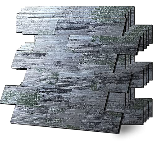 Xuaniny Peel And Stick Tile Backsplash Subway Self-Adhesive Metal Wood Tile Aluminum Wall Sticker, Stick On Kitchen Backsplash, Bathroom Vanities (12"X12") (5, Light Silver Green) #TOP29