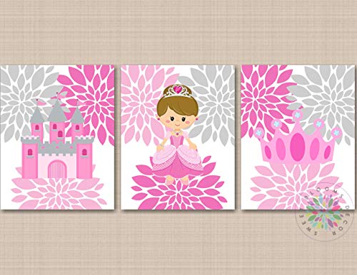 Amazon.com: Princess Bedroom Décor Girl Nursery Wall Art Pink Gray ...