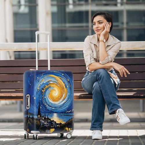 Image of Art Print Travel Suitcase Cover - Starry Night Style Waterproof Luggage Cover and Stretchable Suitcase Protector for Checked Bags,Fits 24 inch-26 inch Luggage,M