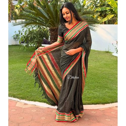 Image of Narayanpet Pure Cotton Saree for Women | Preethika Big Border Saree with Running Blouse | Tassels | Handloom Weave