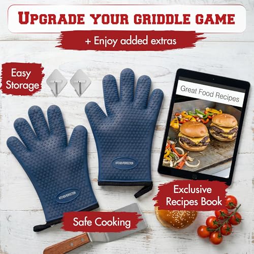 Image of KITCHEN PERFECTION XL Silicone Oven & Griddle Gloves -Extreme Heat Resistant BBQ & Grilling Gloves -Handle Hot Food Right on Your Griddle |Waterproof Oven Mitts Grill Gloves |Superior Set+3 Bonuses