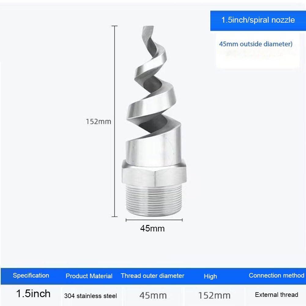 Boquilla pulverizadora de alta presión, Boquilla atomizadora en espiral de acero inoxidable plateada, 90 y 120 grados, 1/4-2 pulgadas, 1-10 Uds(1.5 Inch 304 Stainless Steel,5pcs)