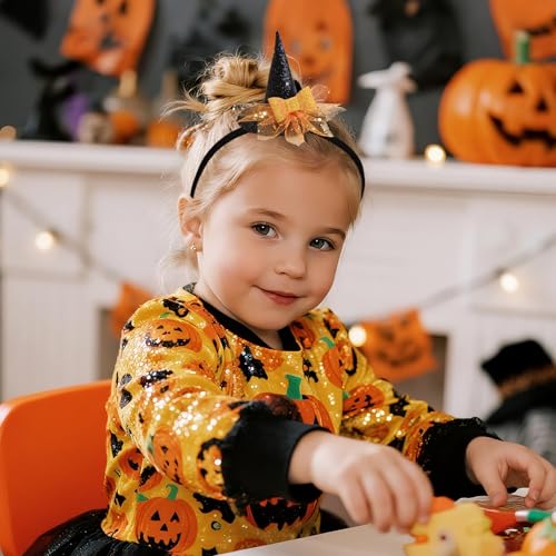 YanJie Halloween Headband for Infants Witches Hat Glitter Nylon Headbands3